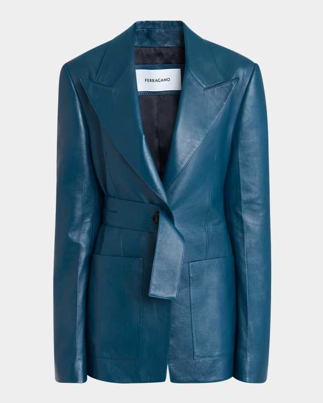Moon Belted Single-Breasted Leather Jacket
